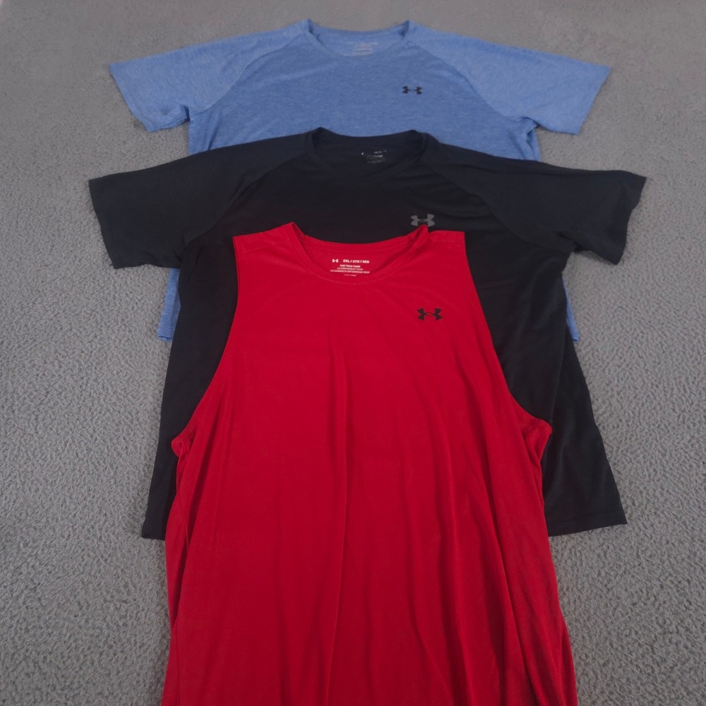 LOT OF 3 Under Armour Shirt Mens XXL Blue Black Red UA Tech 2.0 HeatGear Active